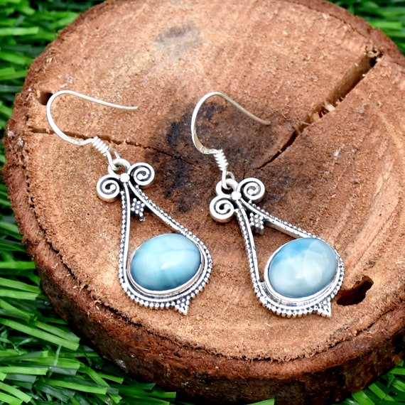 Boucles D’oreilles En Argent 925 Avec Larimar Bleu - Fait Main En Inde