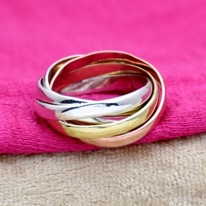 3 mm Five Band Ring, 925 Sterling Ring, interlocked Ring, Silver Band Ring, Three Tone Ring, Brass Copper Ring,Handmade Jewelry Gift For Her