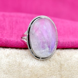 Natural Moonstone Ring, 925 Sterling Silver Ring, Handmade Ring, Statement Ring Oval Gemstone Ring Anniversary Ring, Moonstone Rainbow Ring