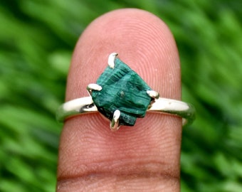 Raw Malachite 925 Sterling Silver Ring - Adjustable Statement Jewelry