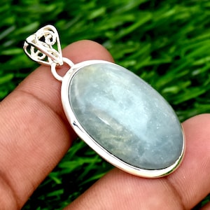 Aquamarine Pendant, 925 Sterling Silver Pendant, Handmade Pendant, Oval Gemstone Pendant, Anniversary Pendant Handmade Jewelry Ready to Ship