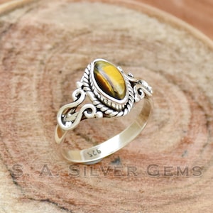 Anello in occhio di tigre, anello minimalista in argento fatto a mano, anello minimalista in argento, anello con pietra preziosa, anello minuscolo, anello per ragazze, anello in filigrana d&#39;argento