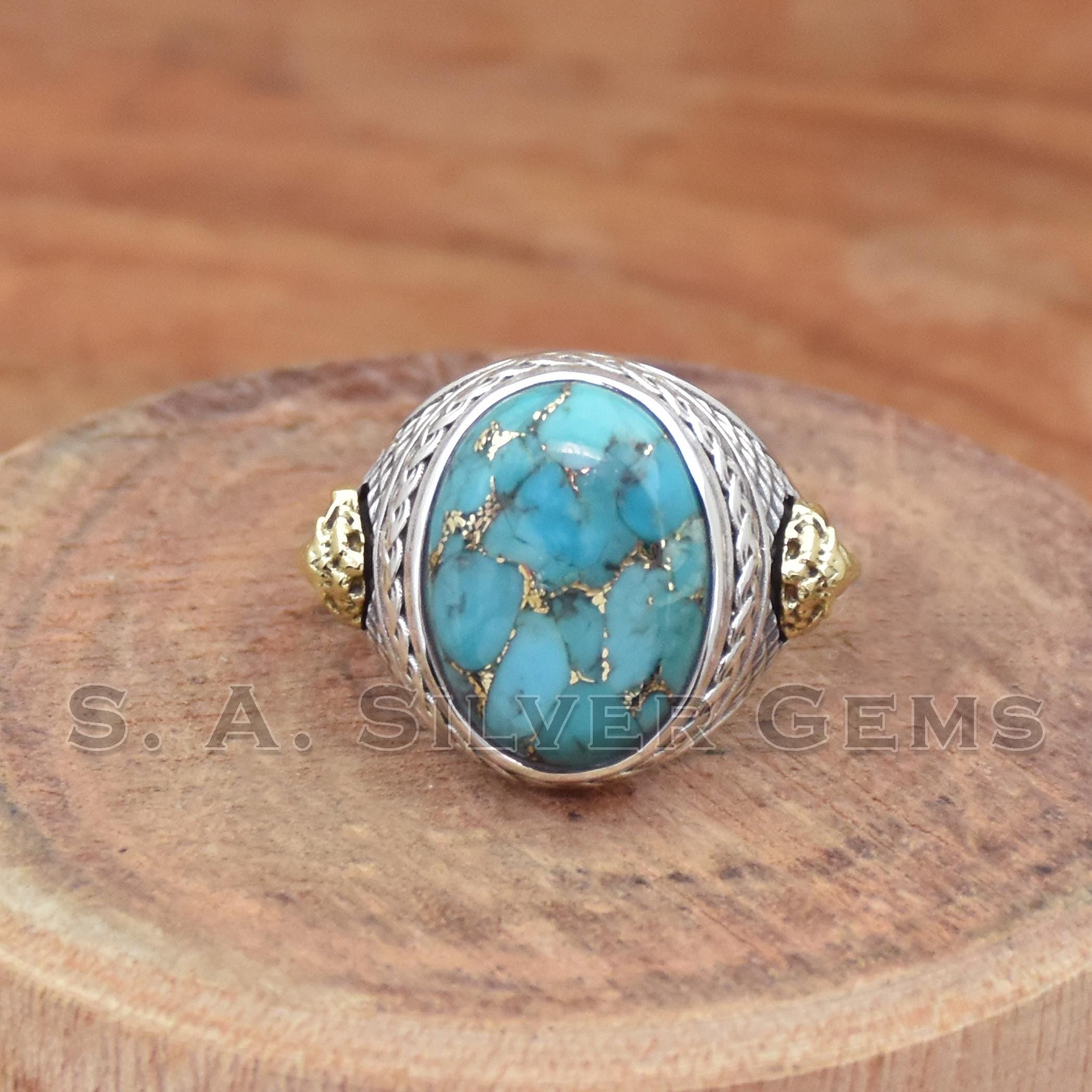 Anello In Argento Con Turchese Blu Rame Jeweloporium - Foto 9