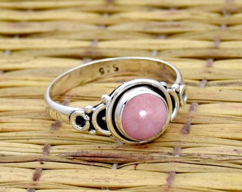 Handmade Pink Opal Ring: Dainty 925 Sterling Silver Minimalist Jewelry