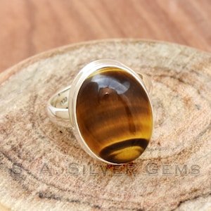 Tiger&#39;s Eye Ring, 925 Sterling Silver Ring, Natural Tiger Eye Jewelry, Wedding Ring, Women Ring For Her, Bohemian Ring, Gift For Her