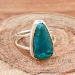 Malachite Chrysocolla 925 Sterling Silver Ring: Handmade Statement Jewelry