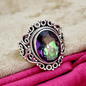 Filigree Mystic Topaz Ring: Handmade 925 Sterling Silver
