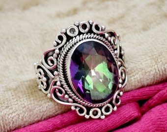 Filigree Mystic Topaz Ring: Handmade 925 Sterling Silver