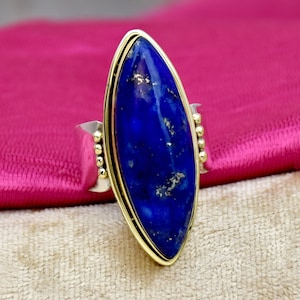 Lapis Lazuli Ring, 925 Sterling Silber, handgemachter Ring, zweifarbiger Ring, Marquise Edelsteinring, Statement Ring, Jubiläumsring, Geschenk für Sie