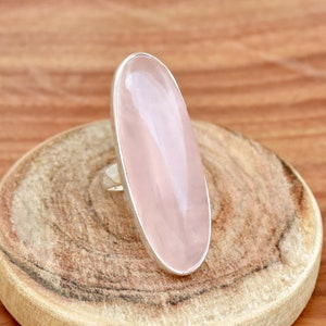 Natural Rose Quartz Ring, Handmade 925 Sterling Silver Ring, Long Stone Ring, Huge Ring, Bohemian Ring, Statement Ring, Gift for Her