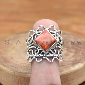 Sponge Coral Ring, 925 Sterling Silver Ring, Partywear Ring, Flower Design Ring, Silver Gemstone Ring, Statement Ring, Sponge Coral Ring