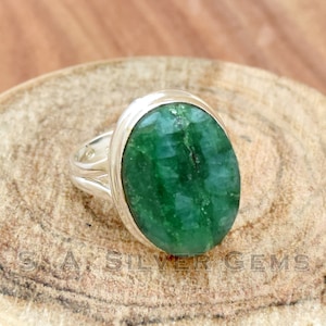 Handmade Indian Emerald Ring: 925 Sterling Silver Bohemian Statement