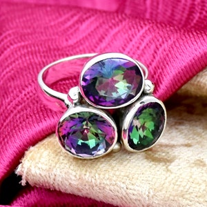 Handmade Mystic Topaz 925 Sterling Silver Statement Ring