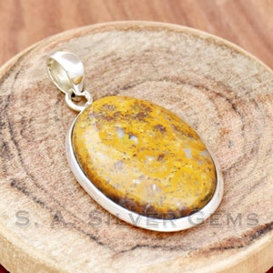 Fossil Coral 925 Sterling Silver Pendant: Natural Gemstone, Handmade