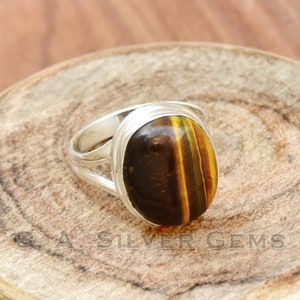 Tiger&#39;s Eye Ring, 925 Sterling Silver Ring, Tiger Eye Jewelry, Wedding Ring, Yellow Gemstone Ring, Women Ring, Bohemian Ring, Gift For Her.