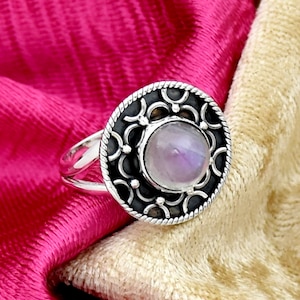Natural Moonstone Ring, 925 Sterling Silver Ring, Filigree Ring, Handmade Statement Ring, Round Gemstone Ring, Gift For Her, Ready to Ship