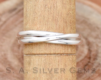 Three Band Rolling Ring Trinity Interlocking Sterling Silver Russian Wedding Band 2mm, Size 8 Three Band Rolling Ring Trinity Interlocking Sterling Silver Russian Wedding Band 2mm, Size 8