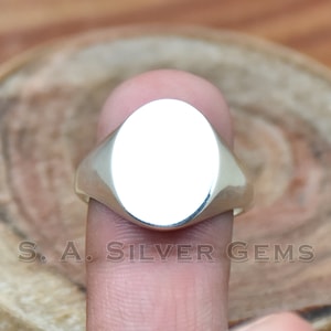 Solide 925 sterling zilveren ovale zegelring, gladde effen top zegelring, platte ring, herenring, massieve bandring, statement ring, unisex ring afbeelding 3