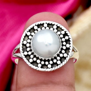 Natural Pearl 925 Sterling Silver Ring, Statement Ring, Fresh Water Pearl Ring, Filigree Ring, Anniversary Ring, Handmade Gift for her