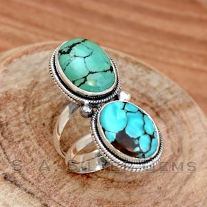 Handmade Tibetan Turquoise Ring: 925 Sterling Silver Split Band