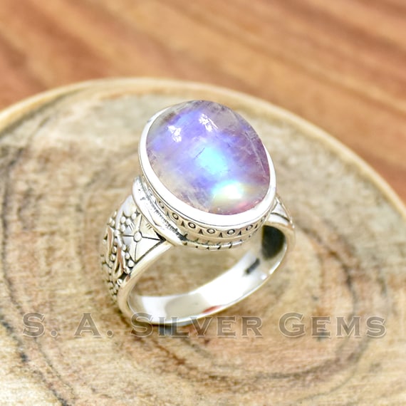 ハンドメイドブルームーンストーンリング：925スターリングシルバーの