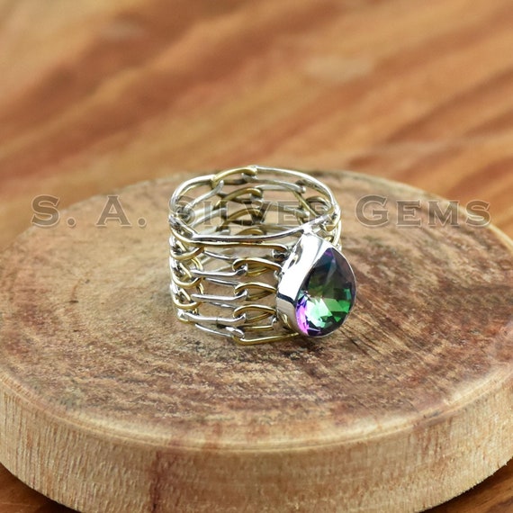 ミスティックトパーズリング：925スターリングシルバーワイヤーラップ