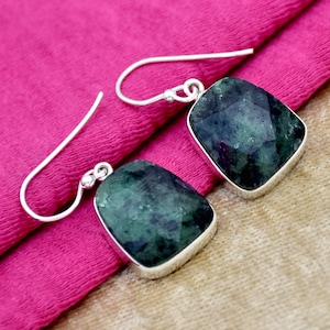 Rubin Zoisit Edelstein Ohrringe, 925 Sterling Silber, handgemachter Schmuck