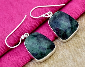 Orecchini con pietra preziosa di zoisite rubino, argento sterling 925, gioielli fatti a mano