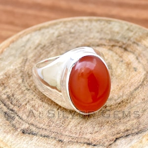 Natural Red Onyx Ring: Handmade 925 Sterling Silver, Boho Meditation