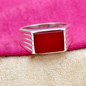 Carnelian Ring, 925 Sterling Silver Ring, Handmade Ring, Baguette Gemstone Ring, men&#39;s Ring, Anniversary Ring, Handmade Jewelry
