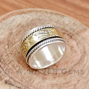Spinner Silberring, zweifarbiger Ring, 925 Sterling Silber Ring, handgemachter Spinner Ring, Meditation Ring, Designer Bandring, Unisex Ring