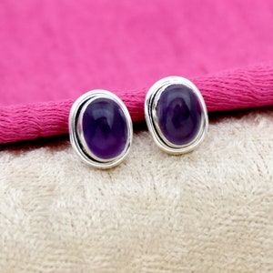 Natural Amethyst Stud Earrings, 925 Sterling Silver Studs, Purple Gemstone Earrings, Crystal Studs, Anniversary Gift, Handmade Jewelry