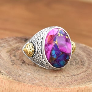 Handmade Pink Oyster Turquoise Ring: 925 Sterling Silver Bohemian Jewelry