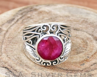 Handgemachter Indischer Rubin Ring: 925 Sterling Silber Boho Ring
