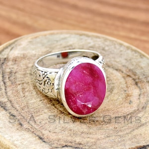 Indian Ruby Ring, 925 Sterling Silver Mens Ring, Handmade Ring, Boho Ring, Statement Ring, Designer Ring, Mens Ring, Ruby Ring, Gift For Dad
