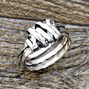 Hammered 925 Sterling Silver Multi Band Ring: Handmade Boho Jewelry