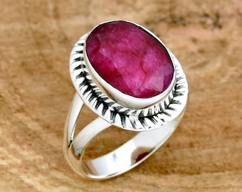 Handmade Oval Ruby Ring: 925 Sterling Silver Statement Jewelry