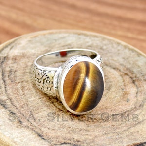 Tiger Eye Ring, 925  Sterling Silver Mens Ring, Handmade Ring, Boho Ring, Gemstone Ring, Designer Ring, Tiger Eye Silver Ring, Gift For dad
