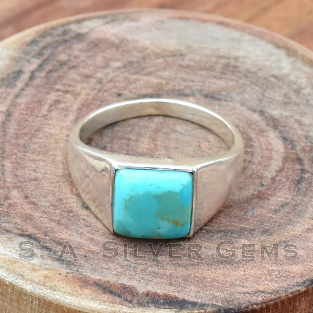 Handmade Cushion Mohave Turquoise Ring: 925 Sterling Silver Boho Ring ...