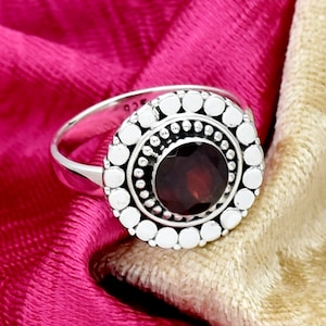 Handmade Filigree Garnet Ring: 925 Sterling Silver, January Birthstone