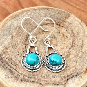 Handmade Turquoise 925 Sterling Silver Earrings: Boho Designer Jewelry