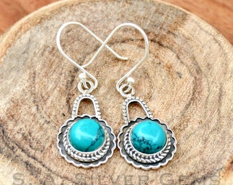 Pendientes turquesa de plata de ley 925 hechos a mano: joyería de diseño bohemio