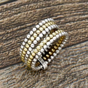 Silver Band Ring, Wide Ring, Five Band Interlocked Ring, Rolling Ring, Silver Brass Ring, Ball Ring, Multi Band Ring, Intertwining Ring
