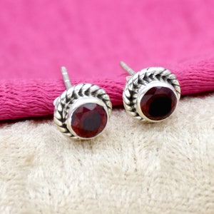 Garnet Stud Earrings, 925 Sterling silver Earring, Handmade Earring, Round garnet Stud, January Birthstone, Minimalist Jewelry, Gift For Her