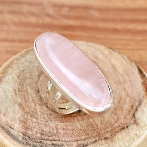 925 Sterling Silver Ring, Natural Rose Quartz Ring, Huge Ring, Boho Ring, Handmade Long Stone Ring, Statement Ring, Best Ring for Gift
