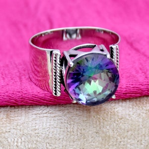 Handmade Mystic Topaz Ring: 925 Sterling Silver Prong Setting Ring