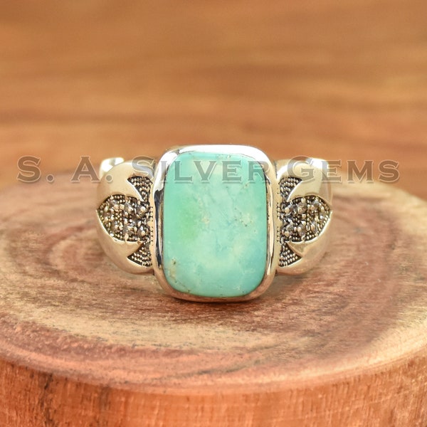 Natural Tibetan Turquoise Ring, Handmade Ring, 925 Sterling Silver Ring, Designer Men Ring, Gemstone Jewelry Ring, Boho Ring, Wedding Gift