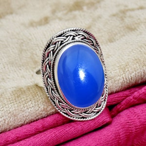 Blue Chalcedony Ring, 925 Sterling Silver Ring, Handmade Ring, Statement Ring, Oval Natural Gemstone Ring, Boho Ring, Gift For Her