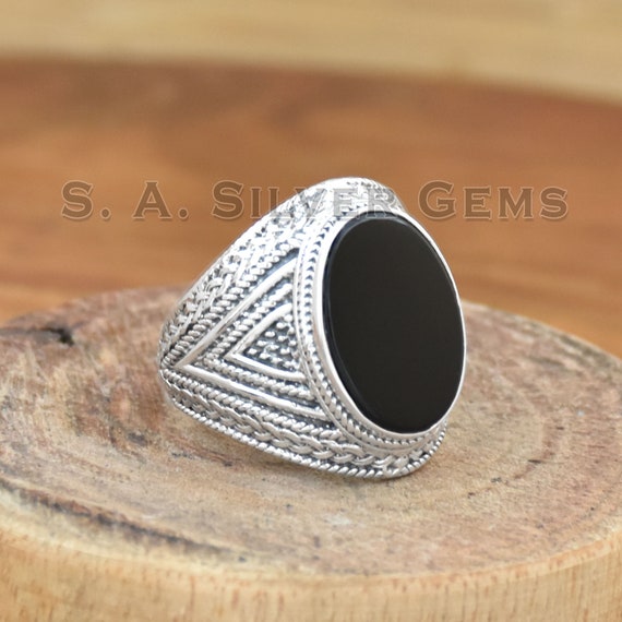Handmade Black Onyx Ring: 925 Sterling Silver Gemstone Men's Ring