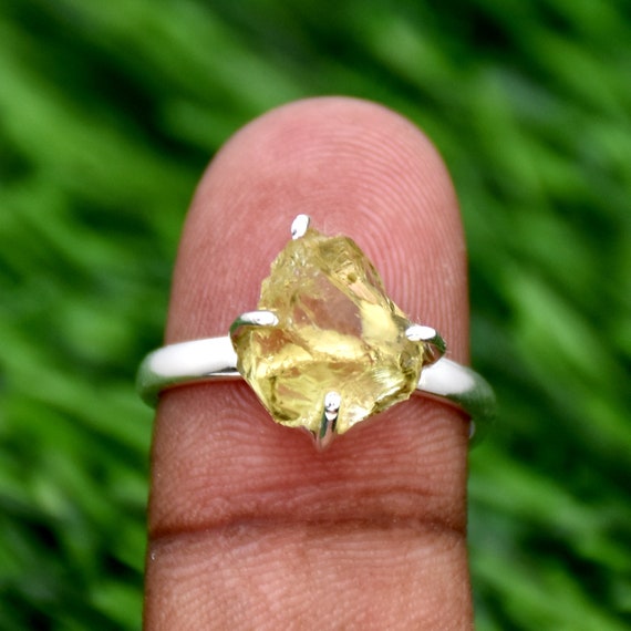 Raw Lemon Quartz Ring: Handmade 925 Sterling Silver Adjustable Ring